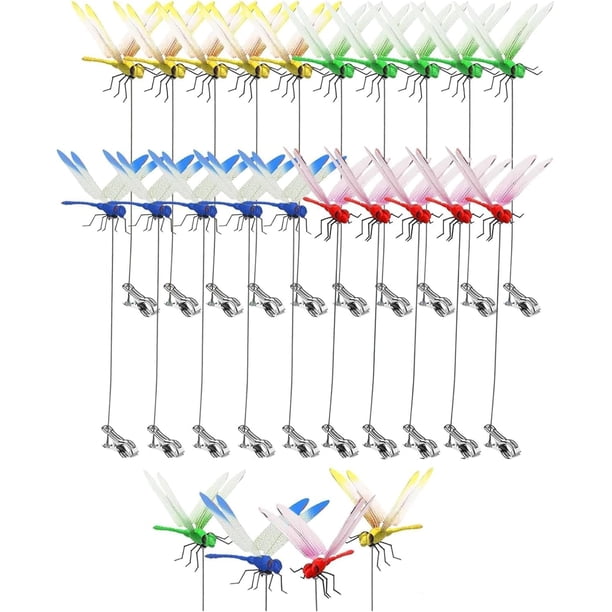 Clip libélula 3D falso mejorado sombrero plástico estacas colibrí decoración estaca jardín 8
