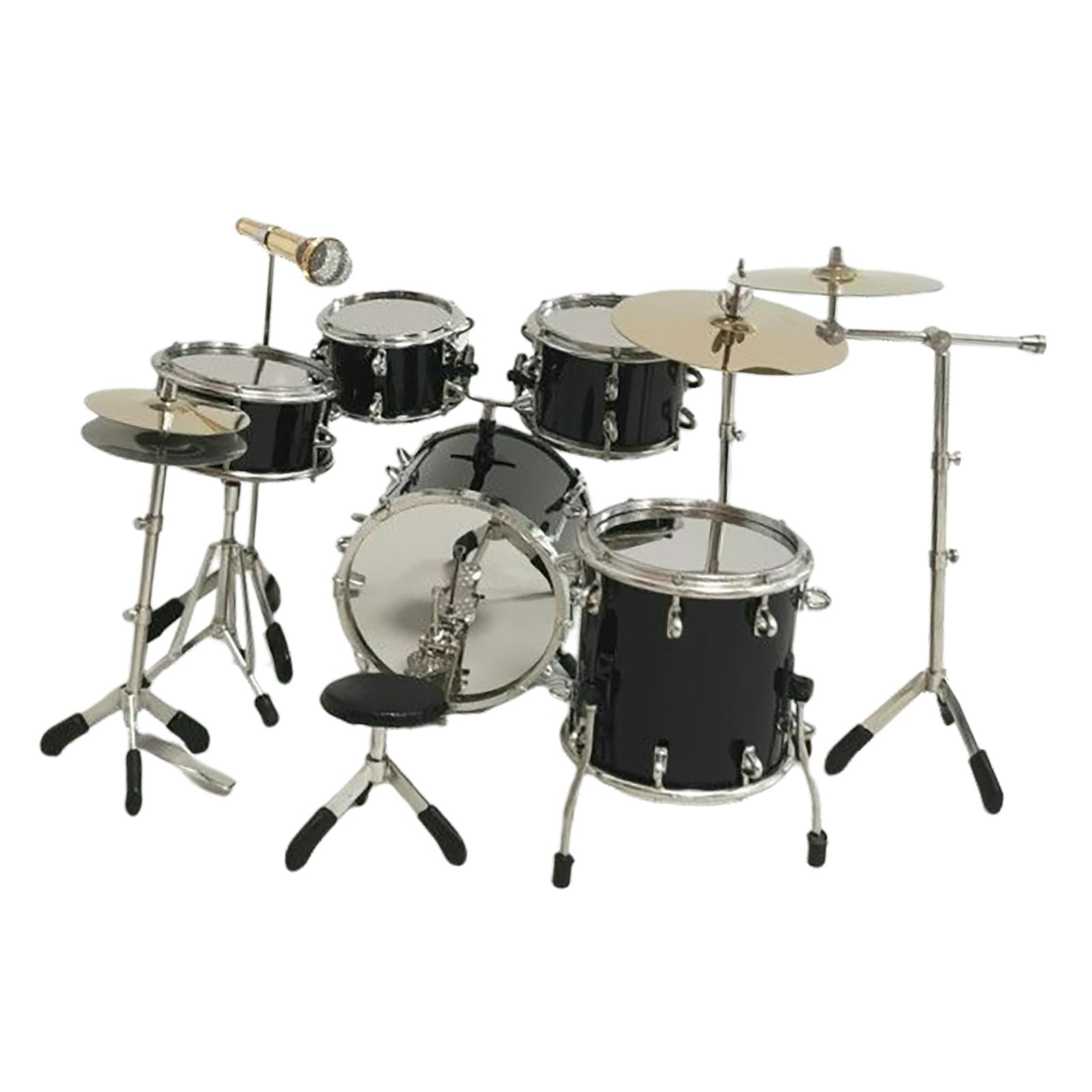 Bothyi - 8x Realistic Mini Drum Set Accesorios Para Instrumentos Musicales Para Dollhouse Black
