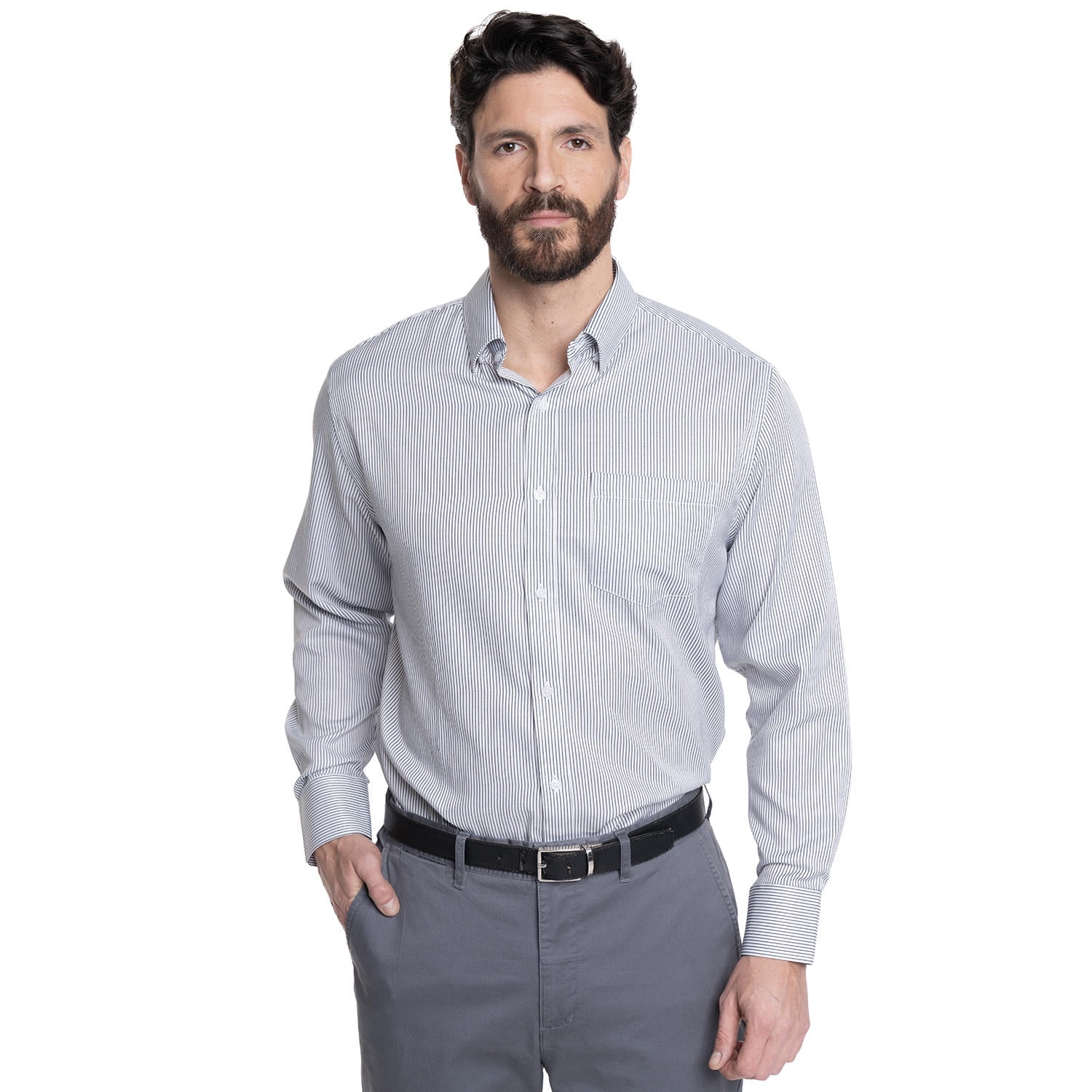 Kotting - Camisa Hombre Listada Clásica Cuello Semi