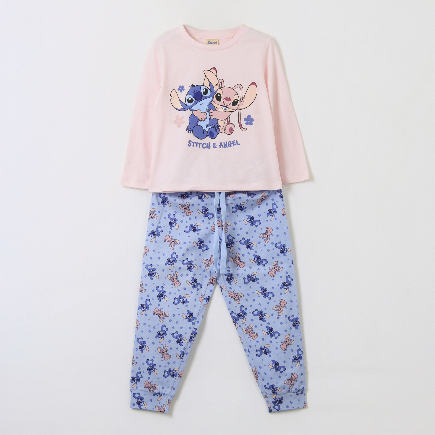 Pijama Manga Larga Niña Stitch & Angel Rosado Disney