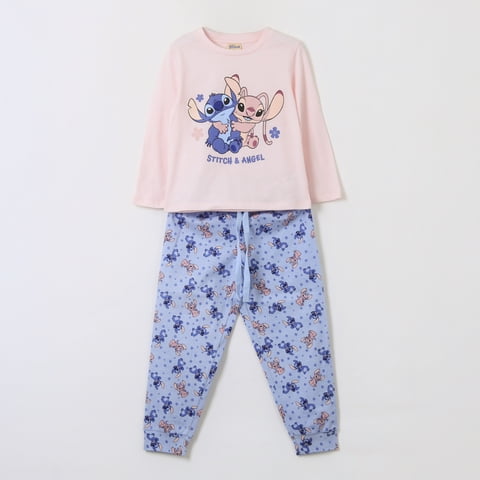 Pijama Manga Larga Niña Stitch & Angel Rosado Disney
