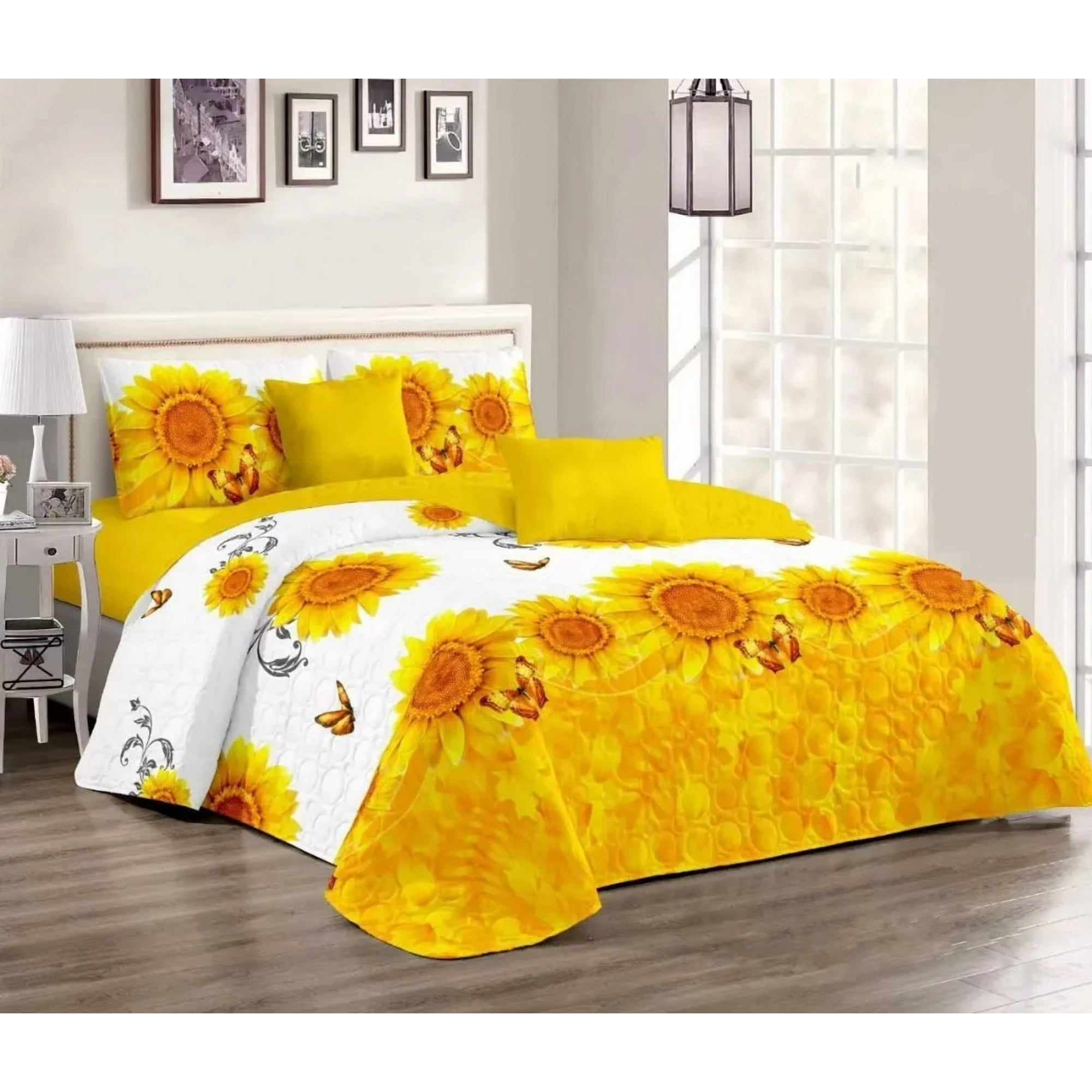 Casadeliacl - Cubrecama Quilt Delgado2 Plaza Diseño Modernos Tf Amarillo / Girasol