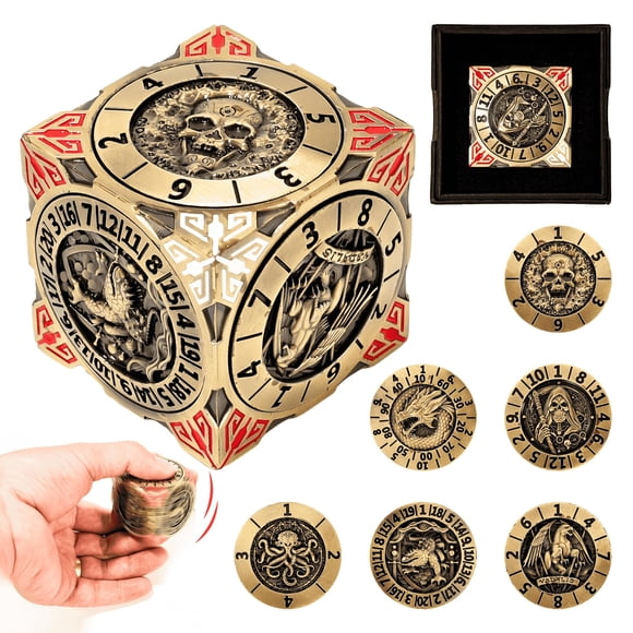 Ruleta Spinner de Dados DND Froggod 7 en 1 de Metal con Relieve 3D