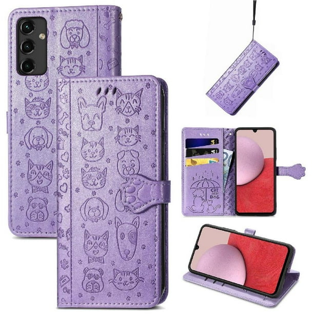 Funda Cartera FOXDOCK para Samsung Galaxy A14 5G , Flip PU con Relieve de Gatos y Perros, Tarjetero y Soporte