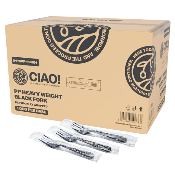 Cubiertos CIAO! 7.3 Negro de Polipropileno Resistente Envueltos Individualmente x1000
