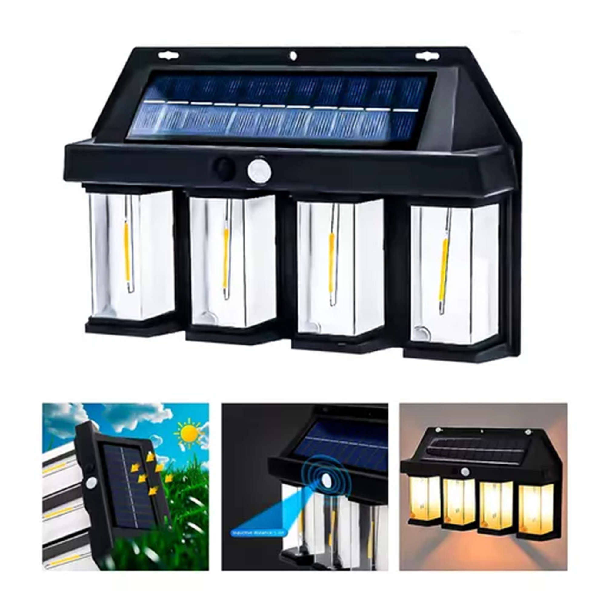 Genérico - 2 Farol Solar Aplique Pared 4 Led Sensor Movimiento L Cálida