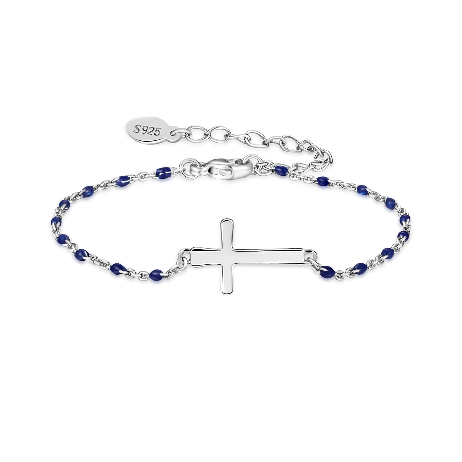 Pulsera Heshpaws S925 Sterling Silver Cross Ajustable Plata Mujer