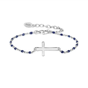 Pulsera Heshpaws S925 Sterling Silver Cross Ajustable Plata Mujer