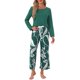 thumbnail image 2 of INSPIRE CHIC Conjunto de Pijama de Manga Larga para Mujer, Conjunto de Descanso Suave y Elástico con Top Sólido y Pantalones Capri Florales para Casa S Verde, 2 of 6