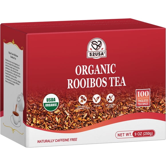 Té Rooibos orgánico 52USA, 100 bolsas de té, sin cafeína, 250 g