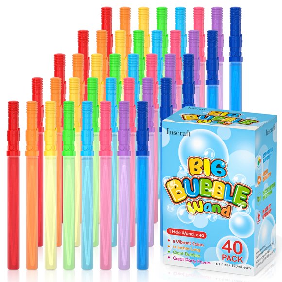 Bubble Wands INSCRAFT, paquete de 40 unidades, 35,5 cm, 8 burbujas de colores, 120 ml