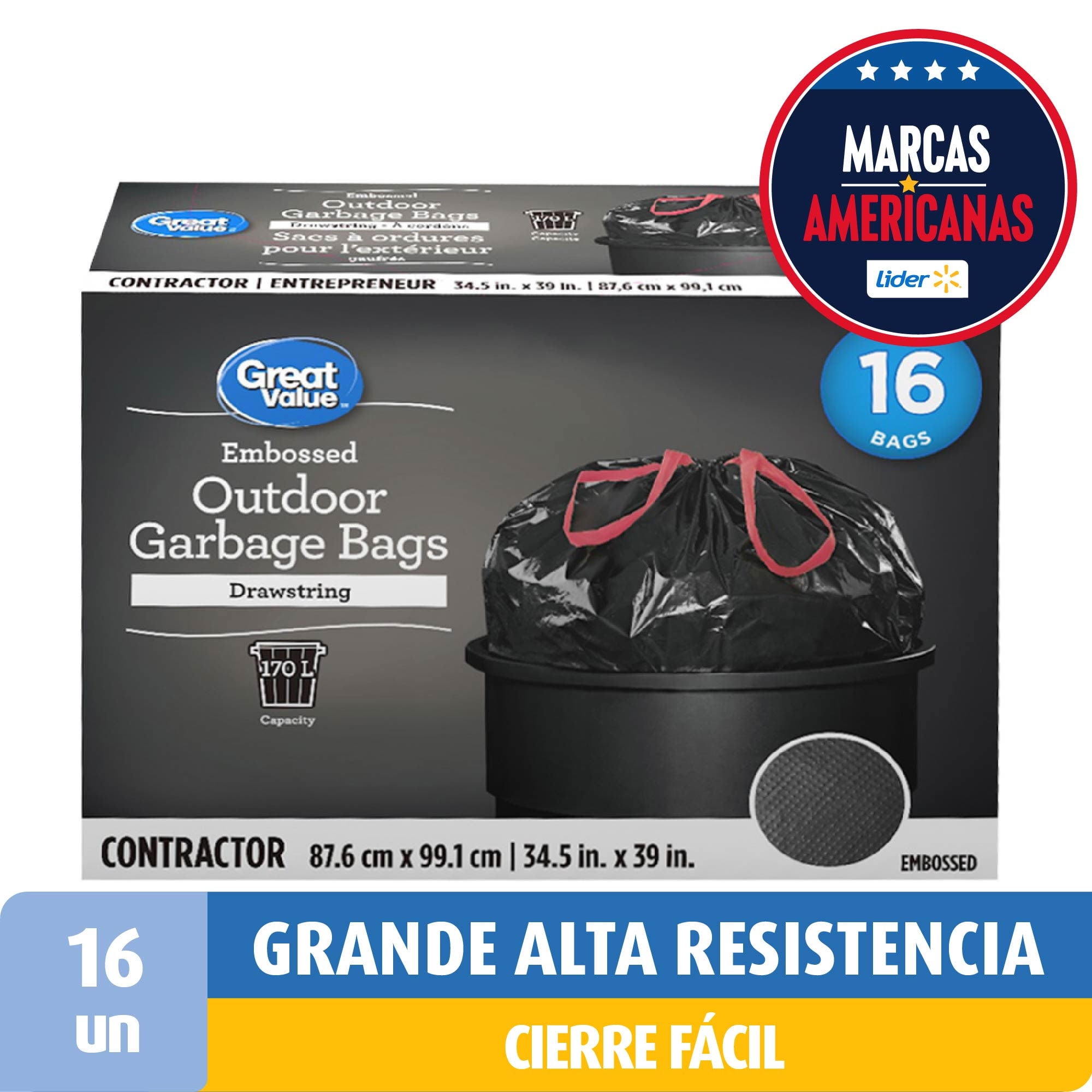 Bolsa De Basura Grande Con Asas 88x99 Cm 16 Un Great Value