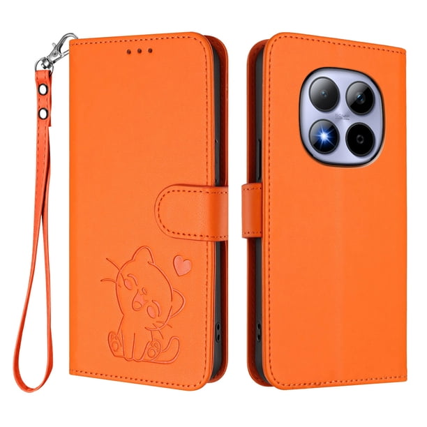 Funda Volteable tipo Billetera con Correa para Xiaomi POCO M8 Pro 5G, Naranja