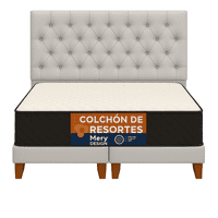 Ethan Desing - Cama 2 Plaza Capitoné + Respaldo 2P Capitone Gris Claro Perla + Colchón 2P Mery Desing