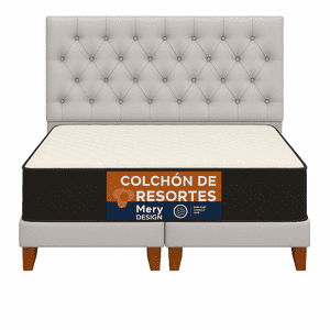 Ethan Desing - Cama 2 Plaza Capitoné + Respaldo 2P Capitone Gris Claro Perla + Colchón 2P Mery Desing