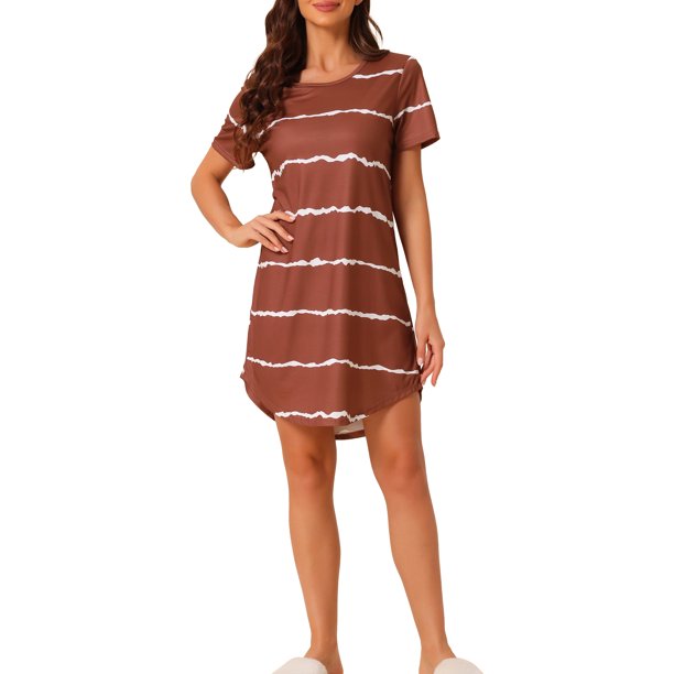 INSPIRE CHIC Camisón a Rayas para Mujer, Manga Corta Suave, Cuello Redondo, con Dobladillo Curvo, Ropa de Dormir Ligera 3XL Burdeos