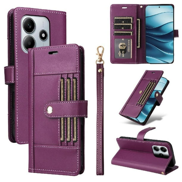 FOXDOCK Funda tipo Cartera para Xiaomi Redmi Note 14 4G – Cubierta de Cuero PU con Múltiples Ranuras, Bolsillo para Efectivo y Correa de Muñeca