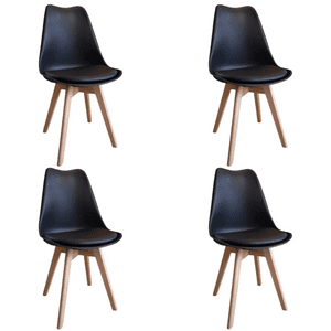 Javimate - Pack 4 Sillas De Comedor Tulip Acolchada Negro