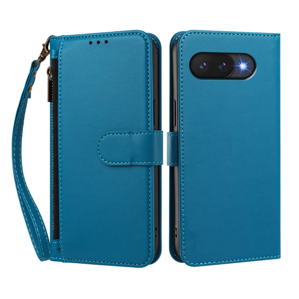 Funda Tipo Billetera para Google Pixel 9A con Soporte y Bolsillo con Cierre Azul