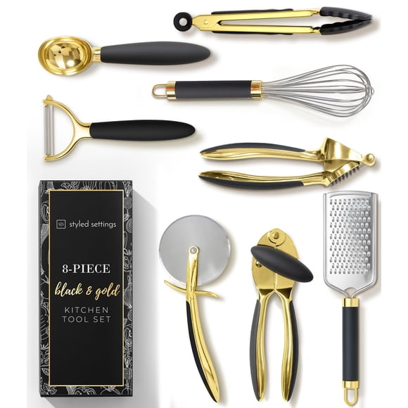 Juego de Utensilios de Cocina STYLED SETTINGS 8 Piezas Negro y Dorado