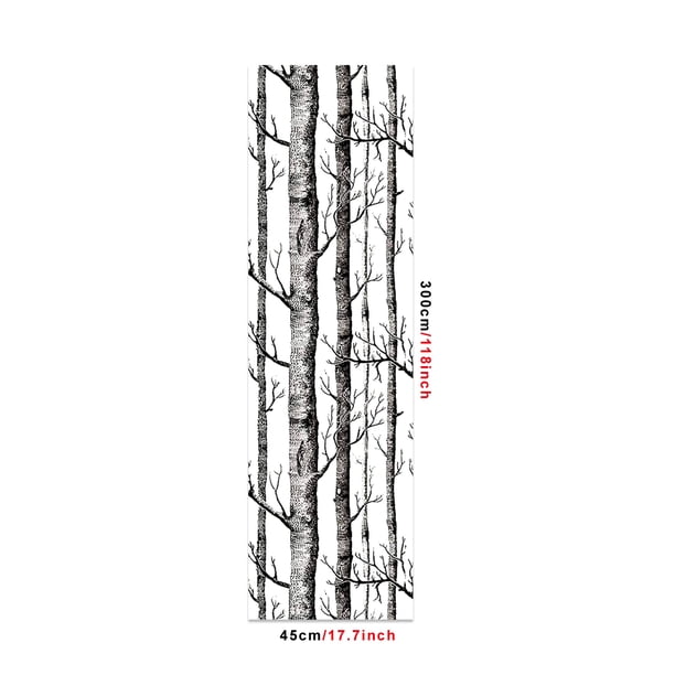 1pc Simple Birch Tree Contact Paper, Black & White Home Decor, Self-Adhesive Wallpaper For Cabinet Table Chair Room Backdrop Renovation