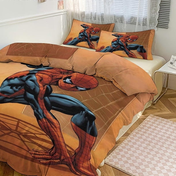 Juego de ropa de cama con estampado de Spiderman, funda nórdica y fundas de almohada de 3 piezas para mujeres, hombres y adolescentes.