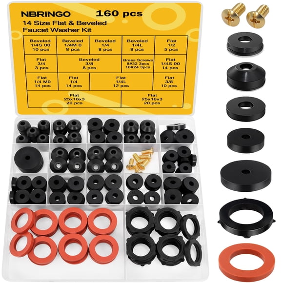 Kit de arandelas para grifo y manguera NBRINGO, 160 piezas, 14 tamaños