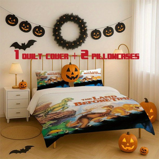 3pcs Dinosaur Printed Bedding Set Soft Duvet Cover with 2 Pillowcases All Season Comfort