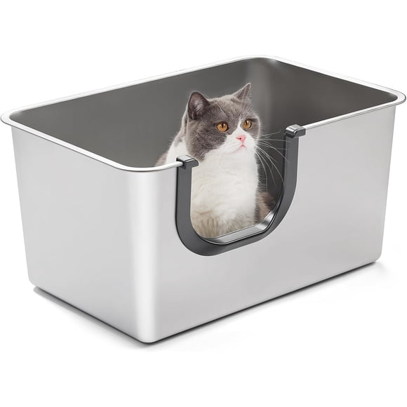Yangbaga XXL High-Sided Stainless Steel Litter Box for Cats