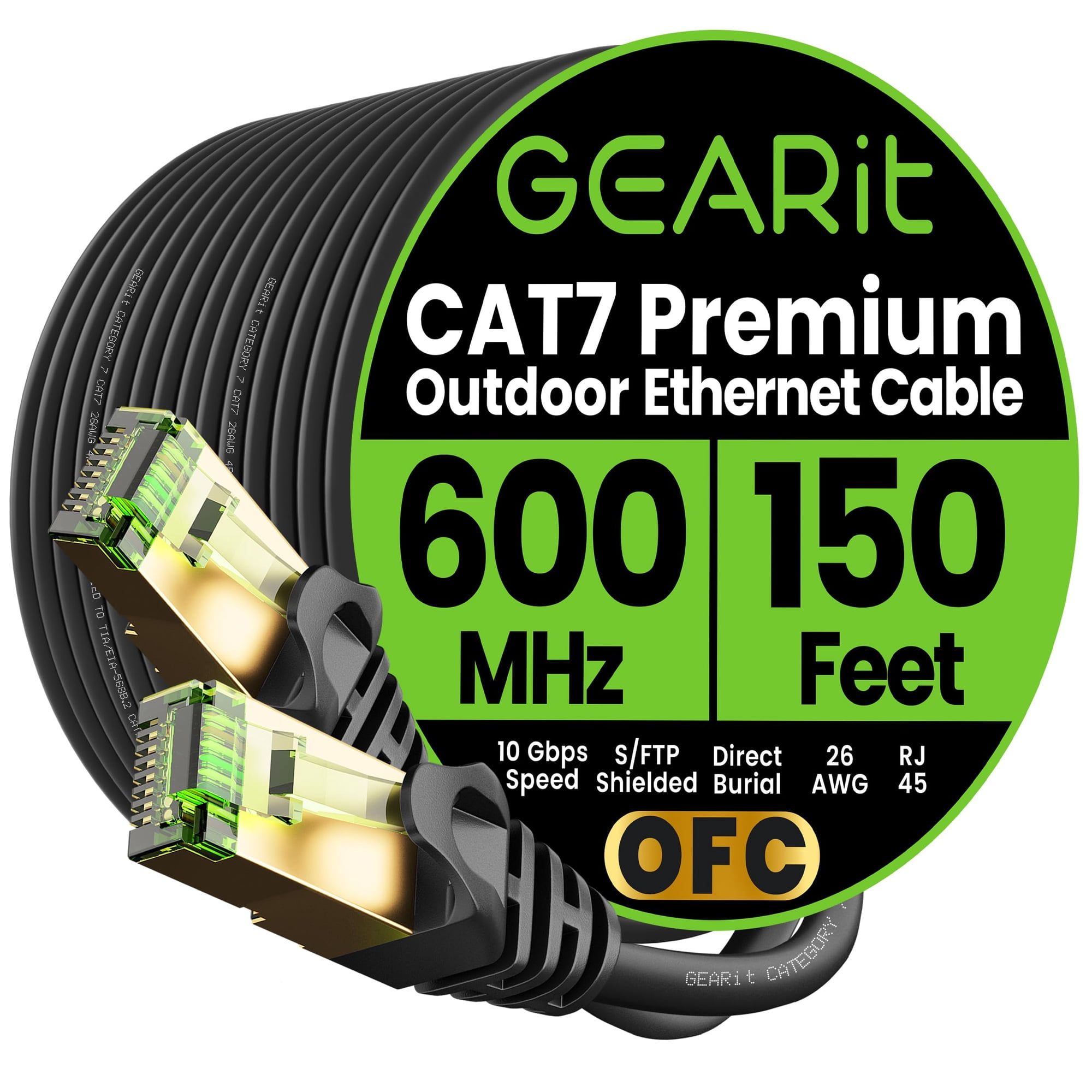 Cable Ethernet Gearit Cat7 Para Exteriores, 150 Pies, Sftp, 10 Gbps, Resistente Al Agua