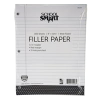 200 Hojas Filler Paper School Smart, Perforadas, Anchas, Con 3 Orificios
