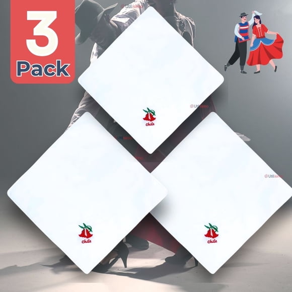 Pack 3 Pañuelos Baile Cueca 36 CM Bordado COPIHUE Fiestas Patrias
