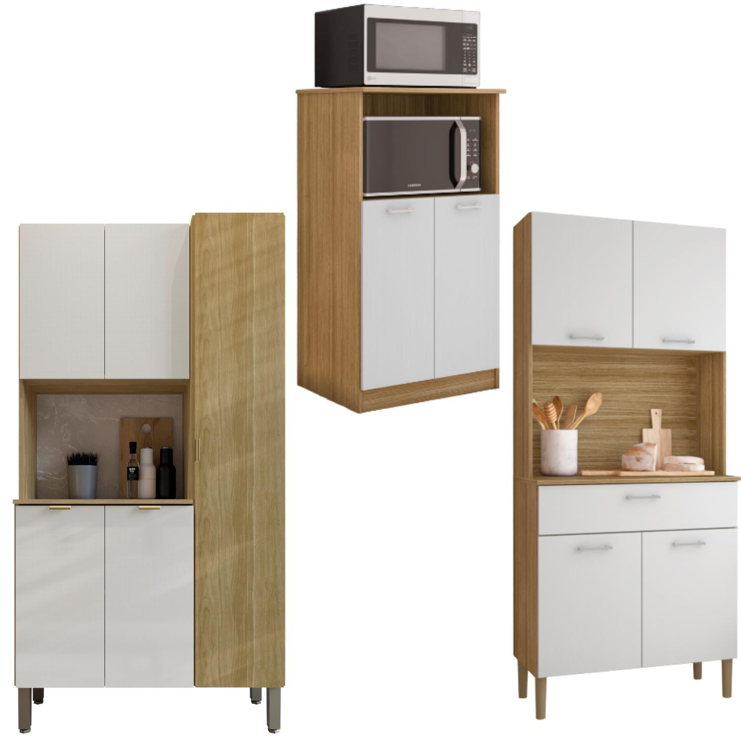 Movelaria - Combo Mueble Para Microondas + Kris + Cocina Melissa K020405 Blanco