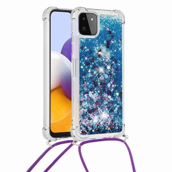 Funda FOXDOCK para Samsung Galaxy A22 5G con Cuerda Ajustable, Brillo Líquido, Protección Antigolpes y Lente – Ideal para Regalo