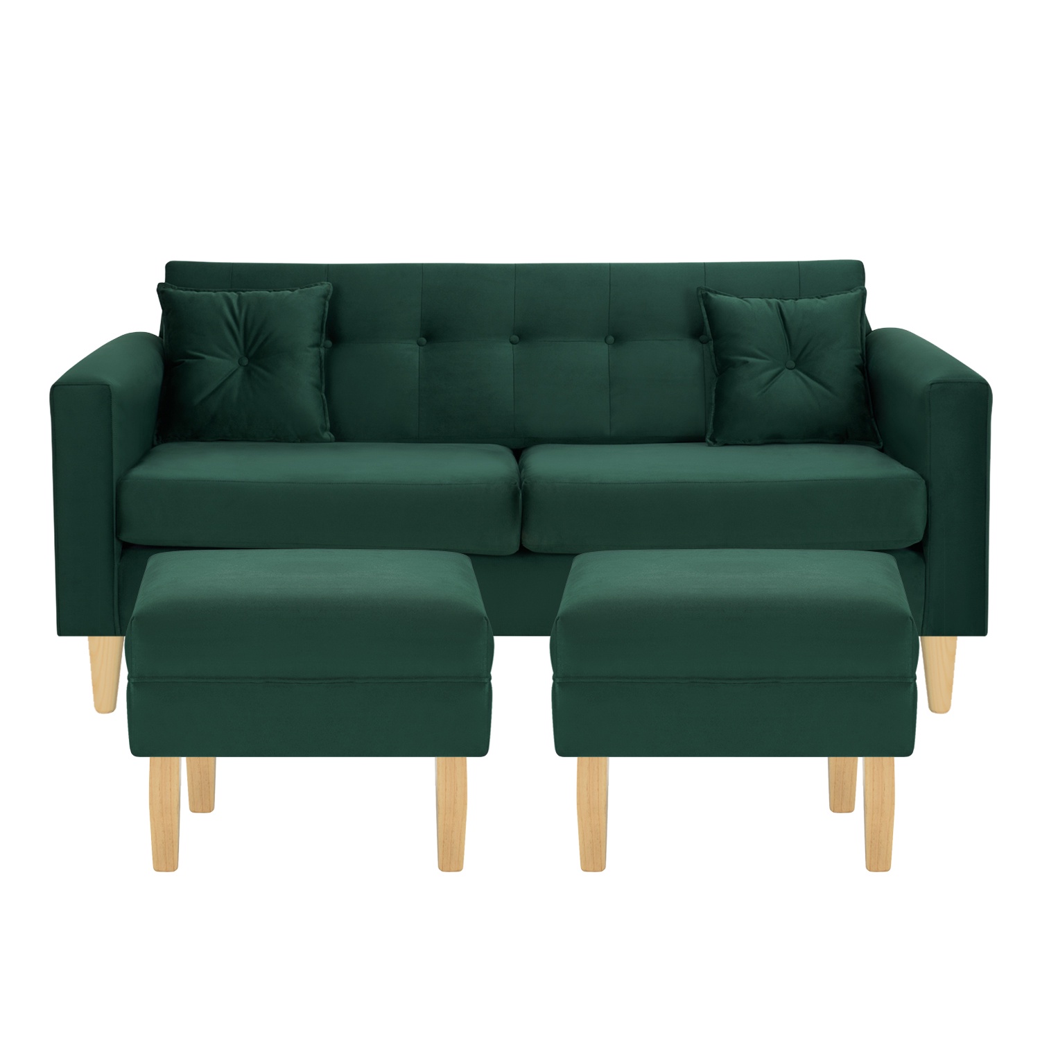 Bodevir - Sofa New Retro 3C + 2 Pouf Felpa 05 Verde Botella