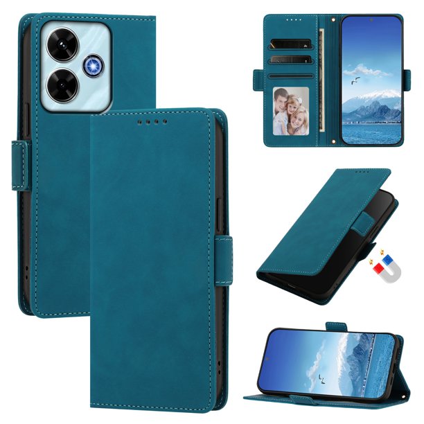 Funda Billetera Delgada para Xiaomi Poco POCO M6 Plus con Ranuras y Soporte Azul lago