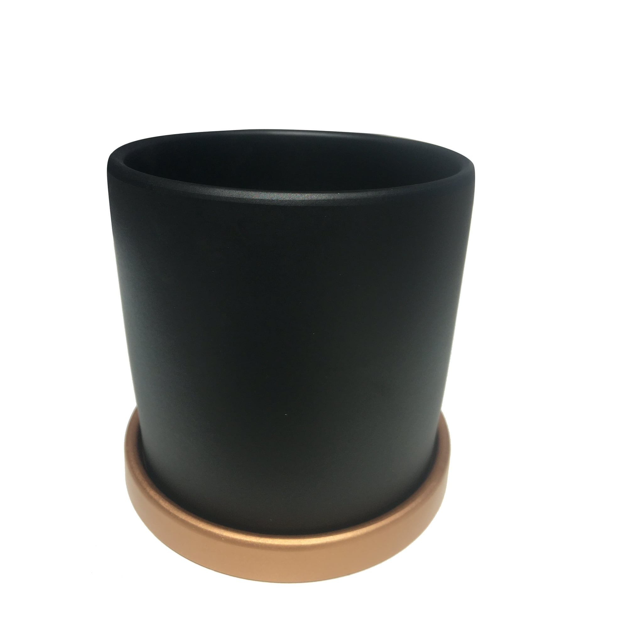 Decogreen - Maceta Cilindro Grafito Con Plato Dorado S