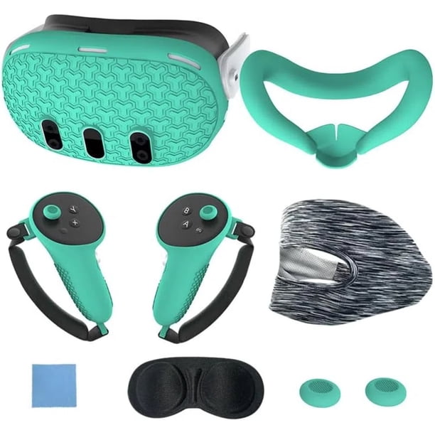 VR Accesorios Set Para Meta Quest 3, Cubierta protectora para la cara, empuñaduras para el mando, cubierta para los auriculares, protector para la lente y cubierta para la carcasa - Verde