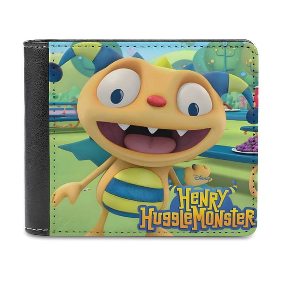 Henry Hugglemonster Cartera de Cuero PU para Hombres, Tarjetero Bifold Delgado, Cartera Minimalista de Cuero Sintético Suave