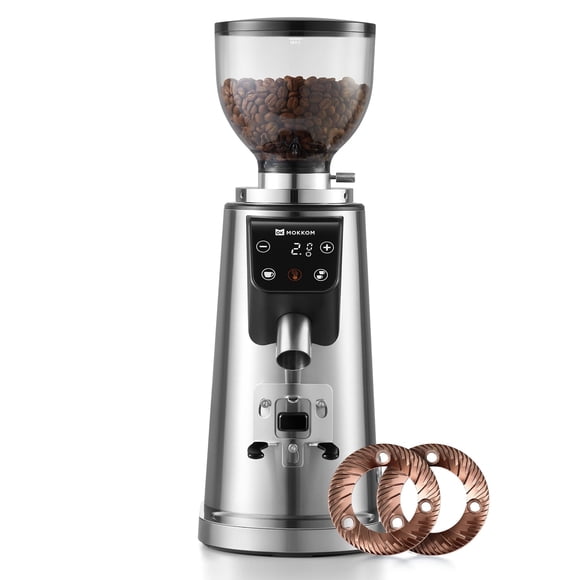 Molinillo de café MOKKOM con muelas de 64 mm, 100 ajustes y temporizador LED