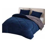 Max - Cobertor Cubrecama Grueso Peludo Chiporro 2 Plaza + 2 Funda Azul