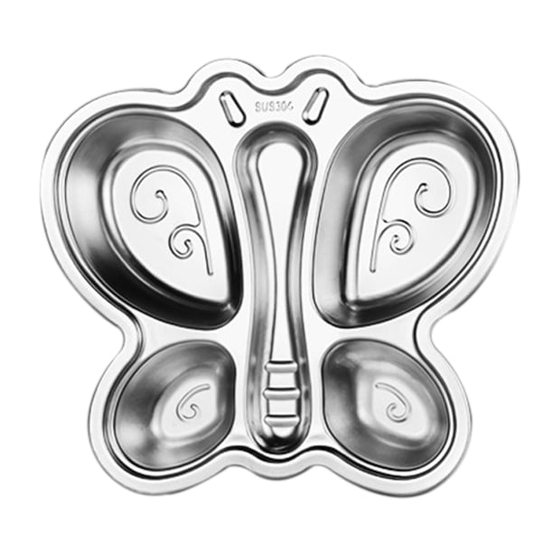 Plato de mariposa de acero inoxidable, libre de óxido, plato dividido seguro para niños pequeños y niños, plato sin BPA