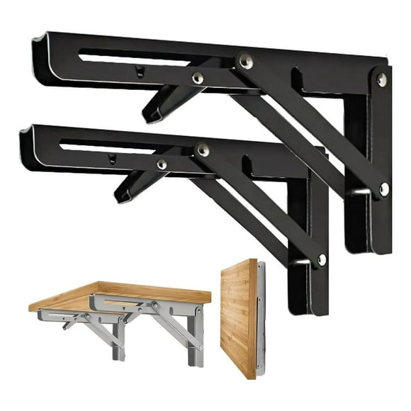 2 Pcs Bisagras Escuadra Soporte Estante Repisa Plegable 40cm negro