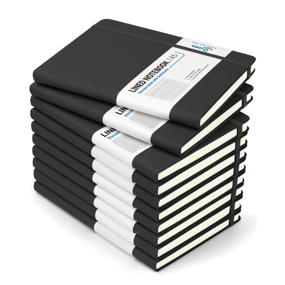 Cuaderno Dynta A5 Pack de 10, 200 páginas rayadas, negro