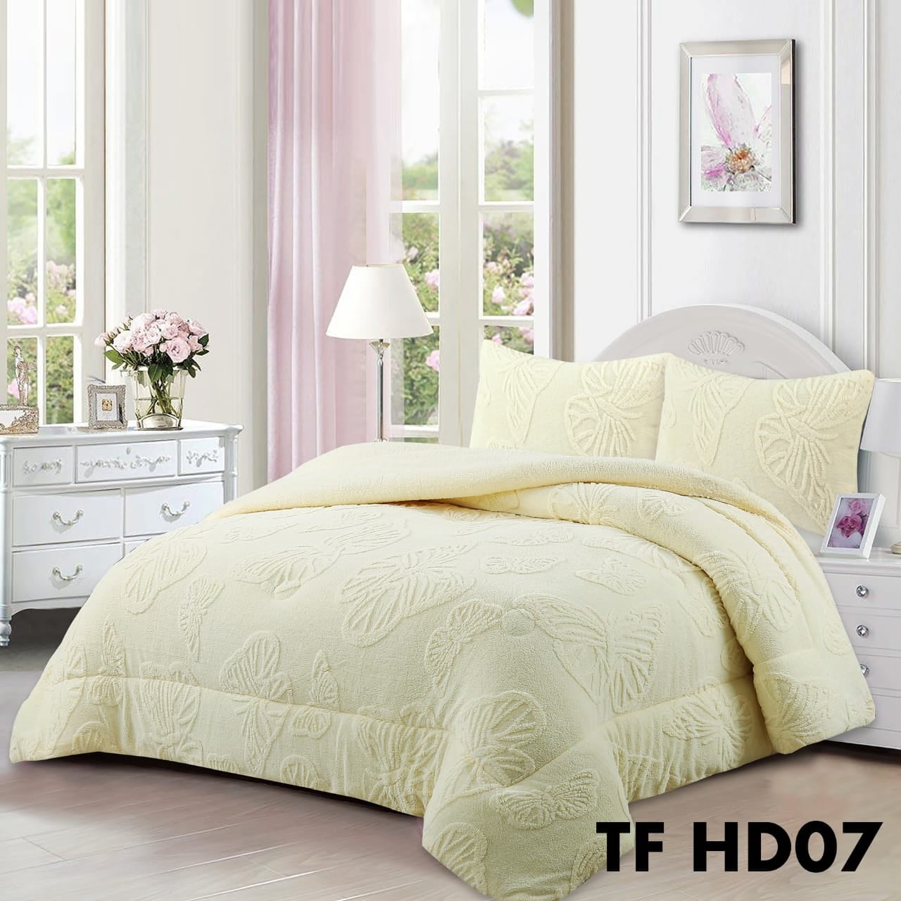 Aladdins Shop - Cobertor De Invierno Texturizado Con Chiporro 2 Plazas Mariposas Blanco Invierno