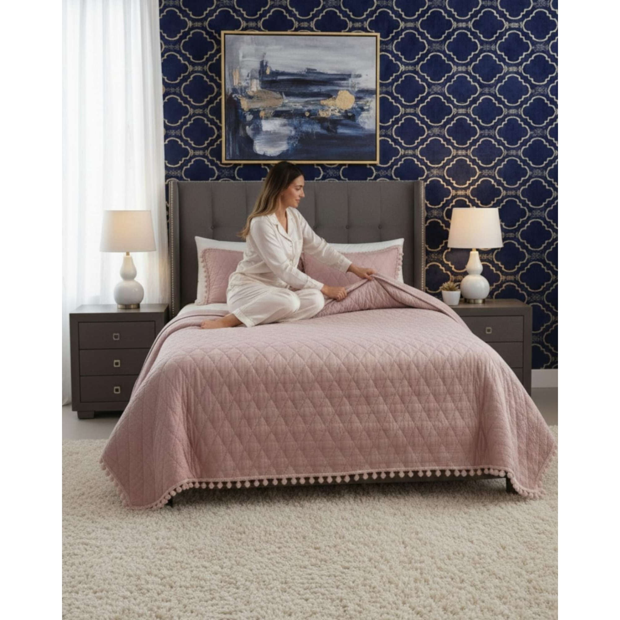 Todo Para El Hogar - Cobertores De Verano-primavera Con Diseño De Pompon (2 Plazas)