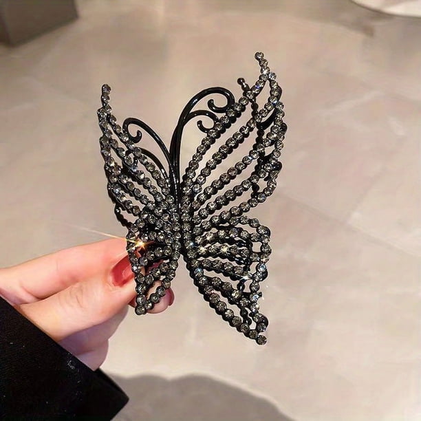 Gorgeous Butterfly Crystal Hair Claw Clips - Strong Hold Non-Slip Hair Catch Barrettes for Thick and Thin Hair - Perfect Accessories for Women and Girls