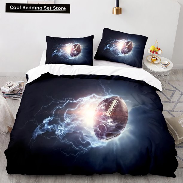 v915 Bed Sheets American Football King Queen Duvet Cover Rugby Player Pattern Bedding Set for Kids Teens Adults Ball Sport Polyester Quilt Cover 3-Piece Bedding Set (1 Duvet Cover + 2 Pillow Shams) Be