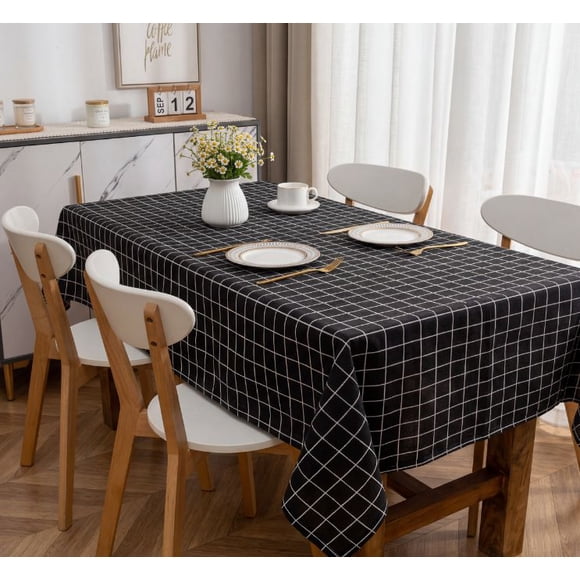 Mantel Rectangular Lino 140x220 cm - Negro Lineas