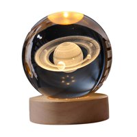 Ioensy - Lámpara De Noche De Bola De Cristal De 60 Mm Con Base Para Adorno De Sala De Estar Satum